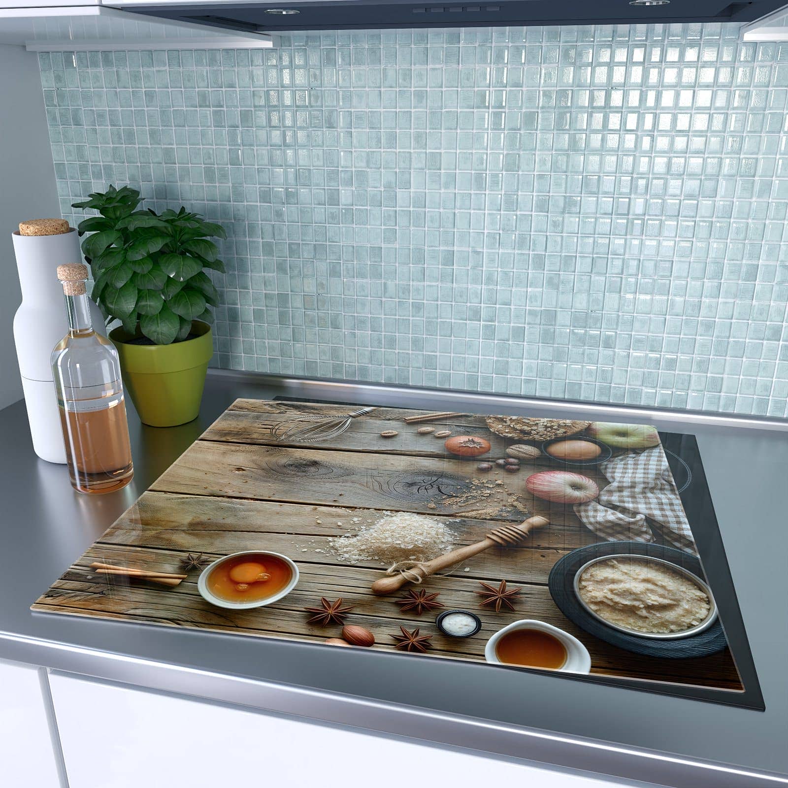 1-teilige Herdabdeckplatten aus Glas mit Herbstbackzubehör-Motiv auf dem Ceranfeld