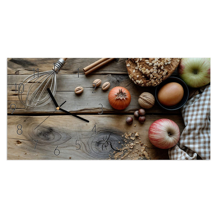 Wanduhr Herbstbackzubehör aus Glas – Querformat 60 × 30 cm mit Ziffernblatt Elegant