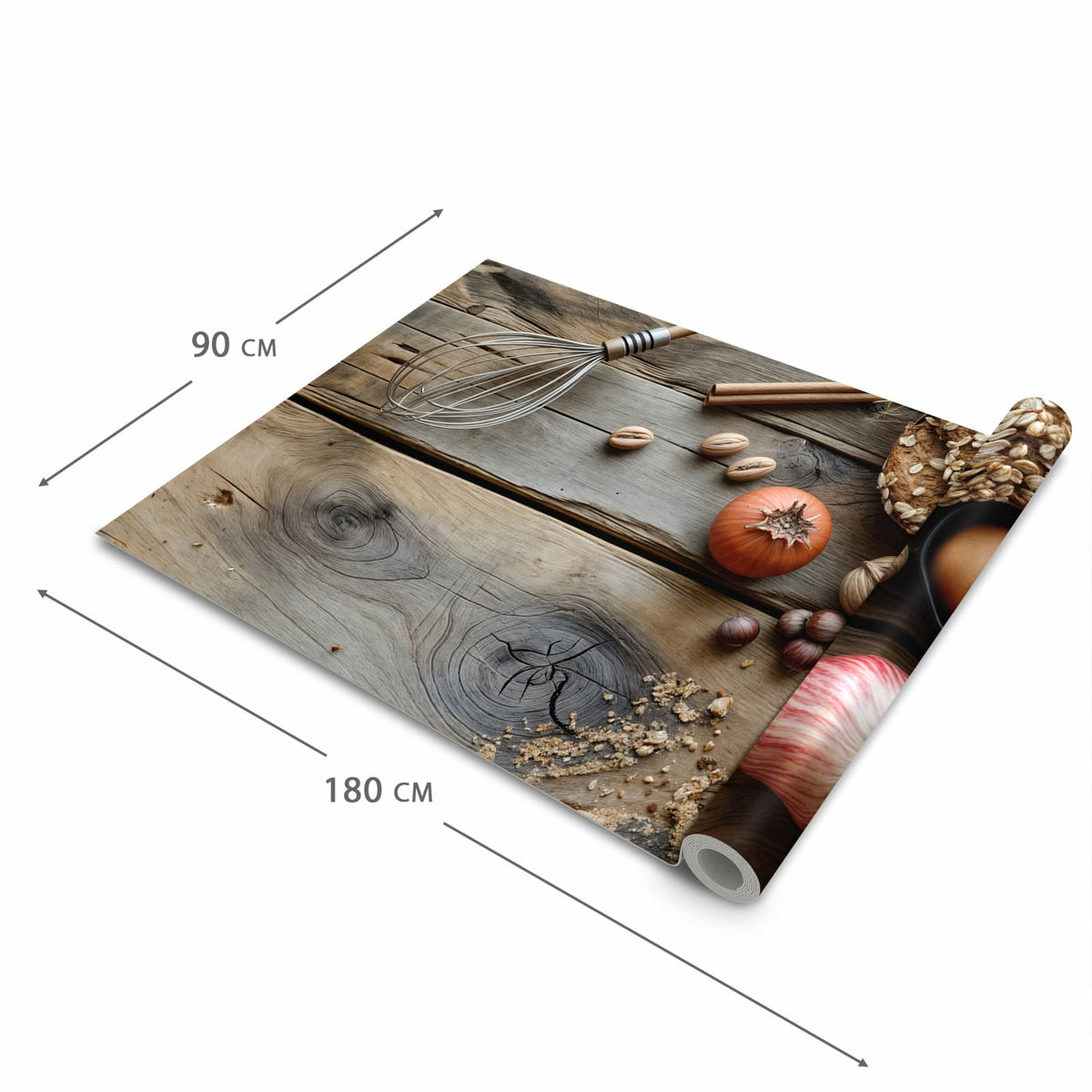 Waschbarer Küchenteppich mit Motiv Herbstbackzubehör in der Grösse 90x240 cm