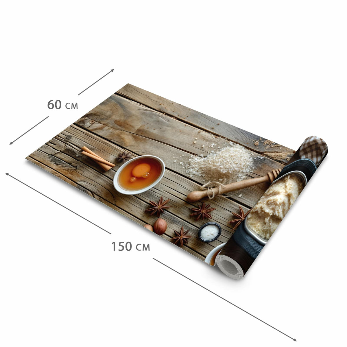 Geruchsneutraler rutschfester Läufer mit Motiv Herbstbackzubehör in der Grösse 90x240 cm