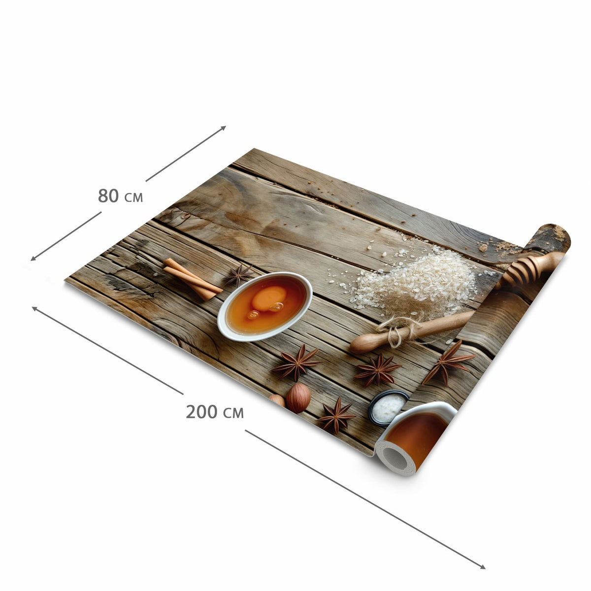 Pflegeleichter rutschfester Küchenteppich mit Motiv Herbstbackzubehör in der Grösse 90x240 cm