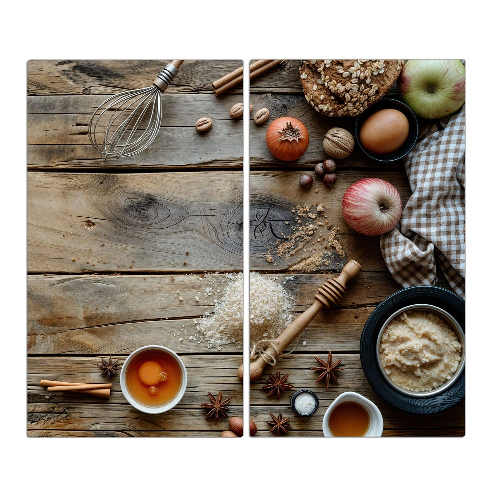 2-teilige Herdabdeckplatten für Ceranfeld mit Herbstbackzubehör-Motiv in der Frontansicht #grösse_2-Teilig (60x52cm)