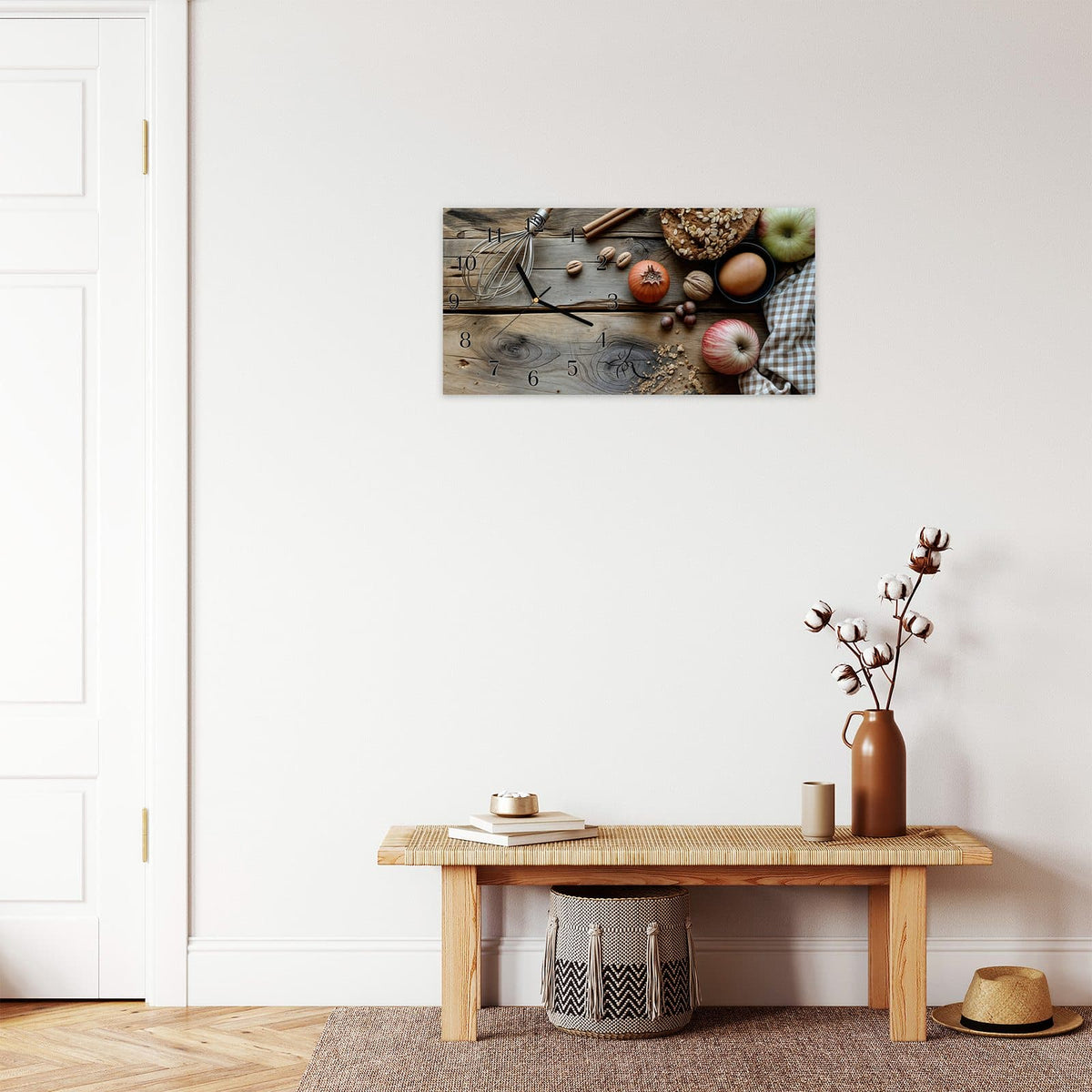 Moderne Wanduhr aus Glas mit Farbtiefe – Wanduhr Herbstbackzubehör aus Glas – Querformat 60 × 30 cm