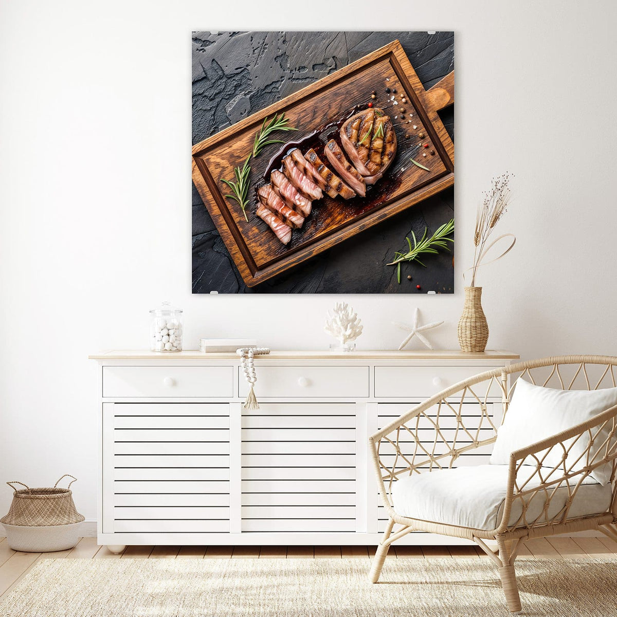 Echtglas, 4 mm – kein Acryl, keine Folie – Wandbild - Steak in Scheiben - Quadratisch