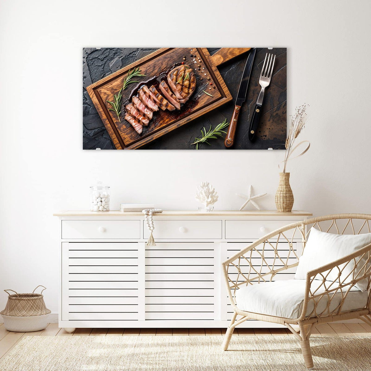 Echtglas, 4 mm – kein Acryl, keine Folie – Wandbild - Steak in Scheiben - Querformat