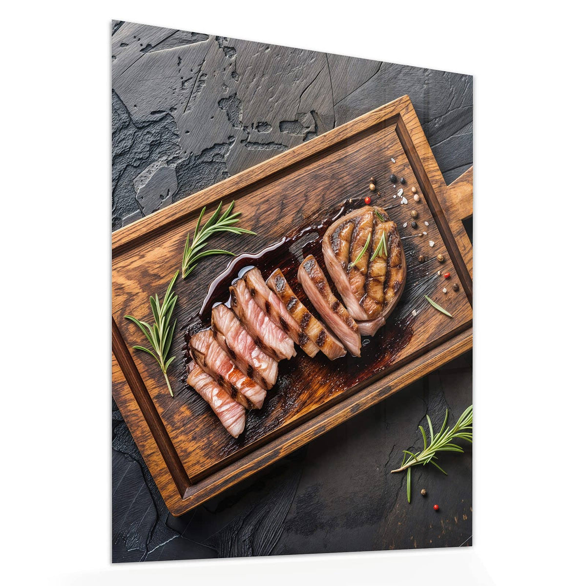 Echtglas, 4 mm – kein Acryl, keine Folie – Wandbild - Steak in Scheiben - Hochformat
