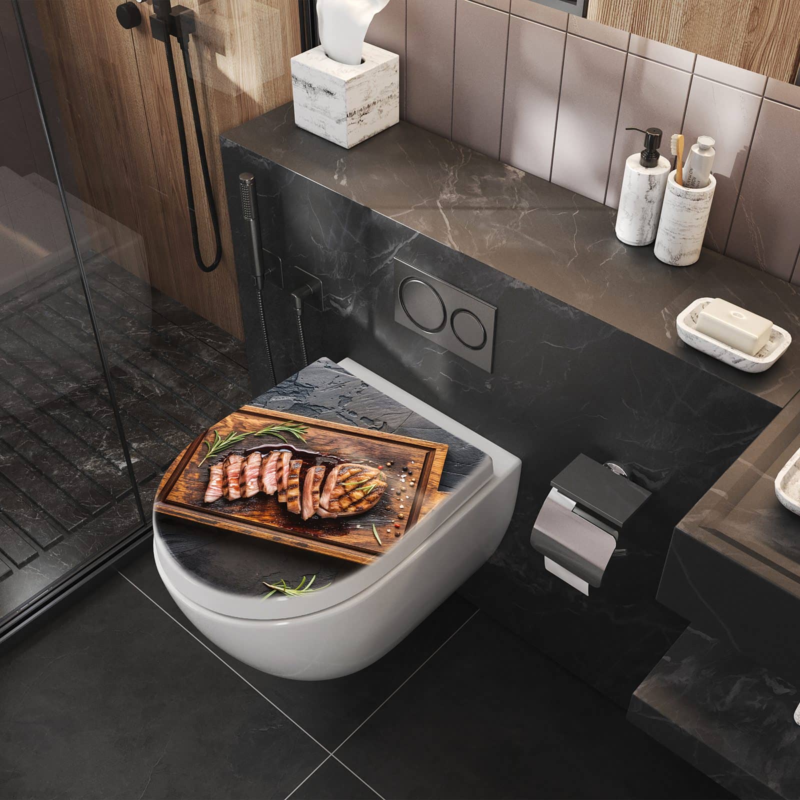 WC-Sitz mit Absenkautomatik Servierbrett Fleisch