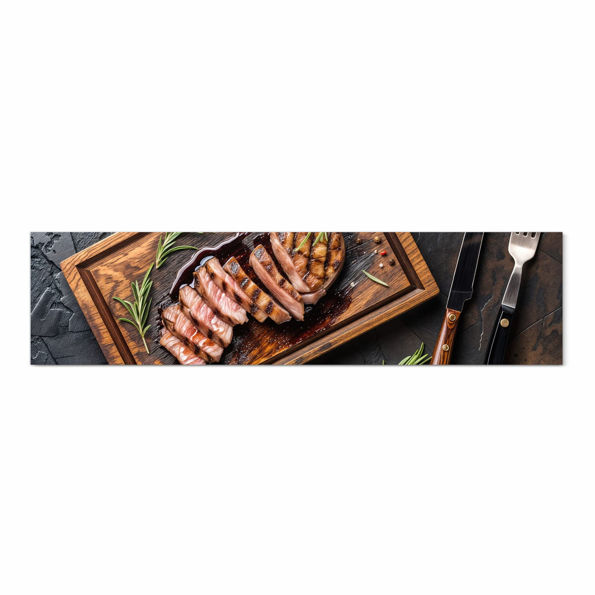 Hygienischer rutschfester Küchenläufer mit Motiv Servierbrett Fleisch in Frontansicht