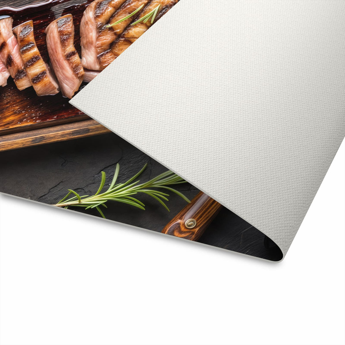 Fleckenresistenter Bodenläufer Teppich mit Motiv Servierbrett Fleisch in der Unterseite