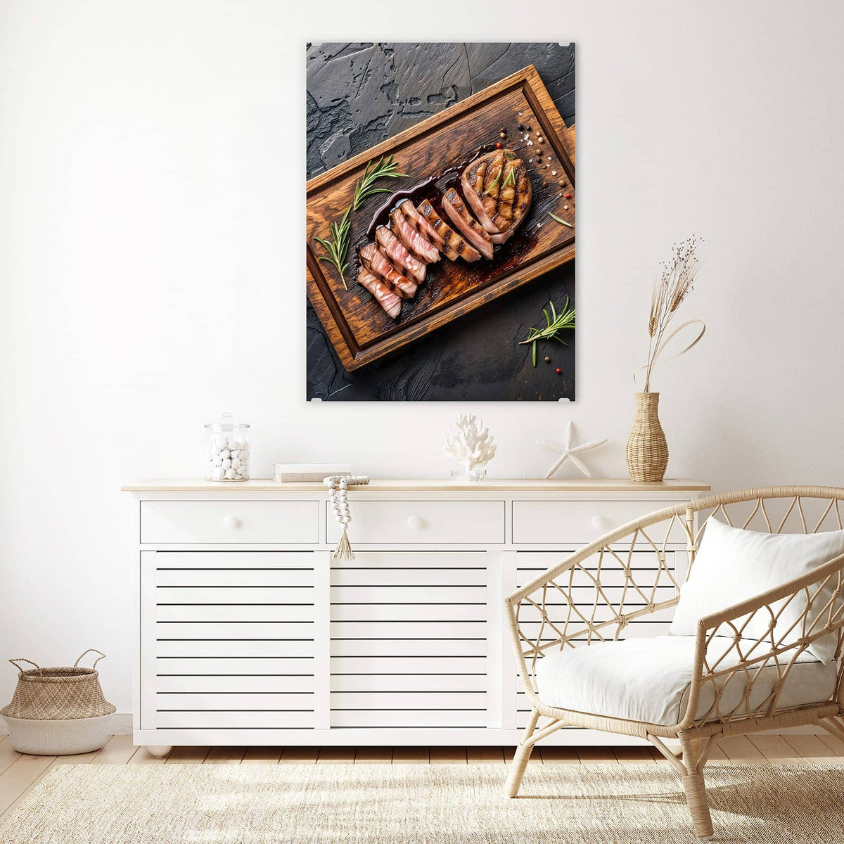Aufhängung liegt bei – Motiv später wechselbar – Wandbild - Steak in Scheiben - Hochformat