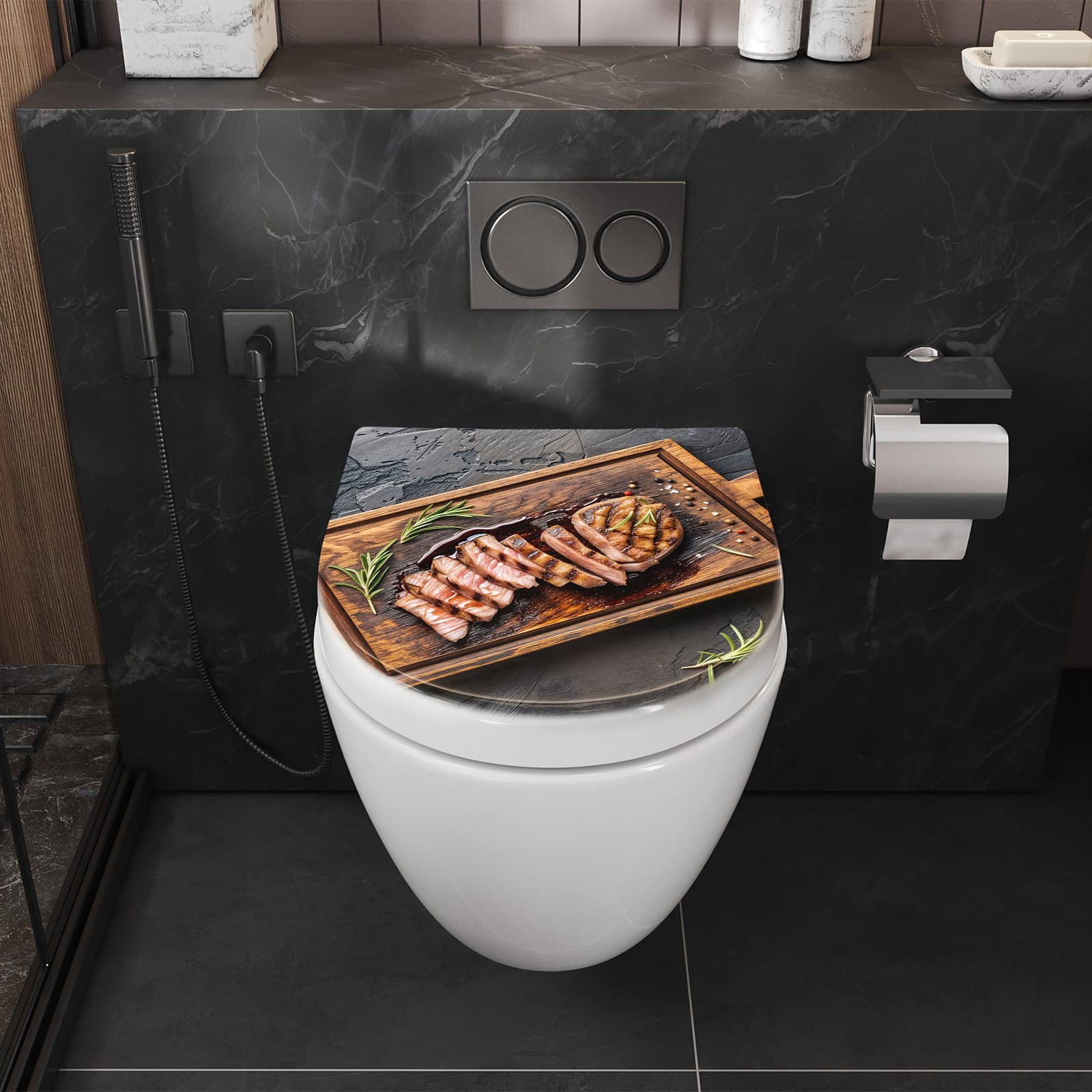 WC-Sitz mit Absenkautomatik Servierbrett Fleisch