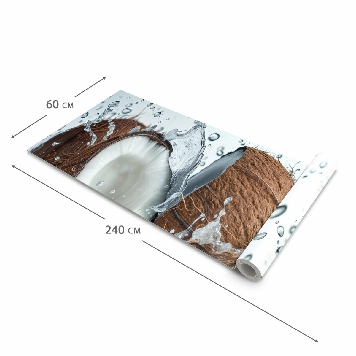 Komfortabler moderner Küchenläufer mit Motiv Kokosnuss Wasserplatsch in der Grösse 90x180 cm