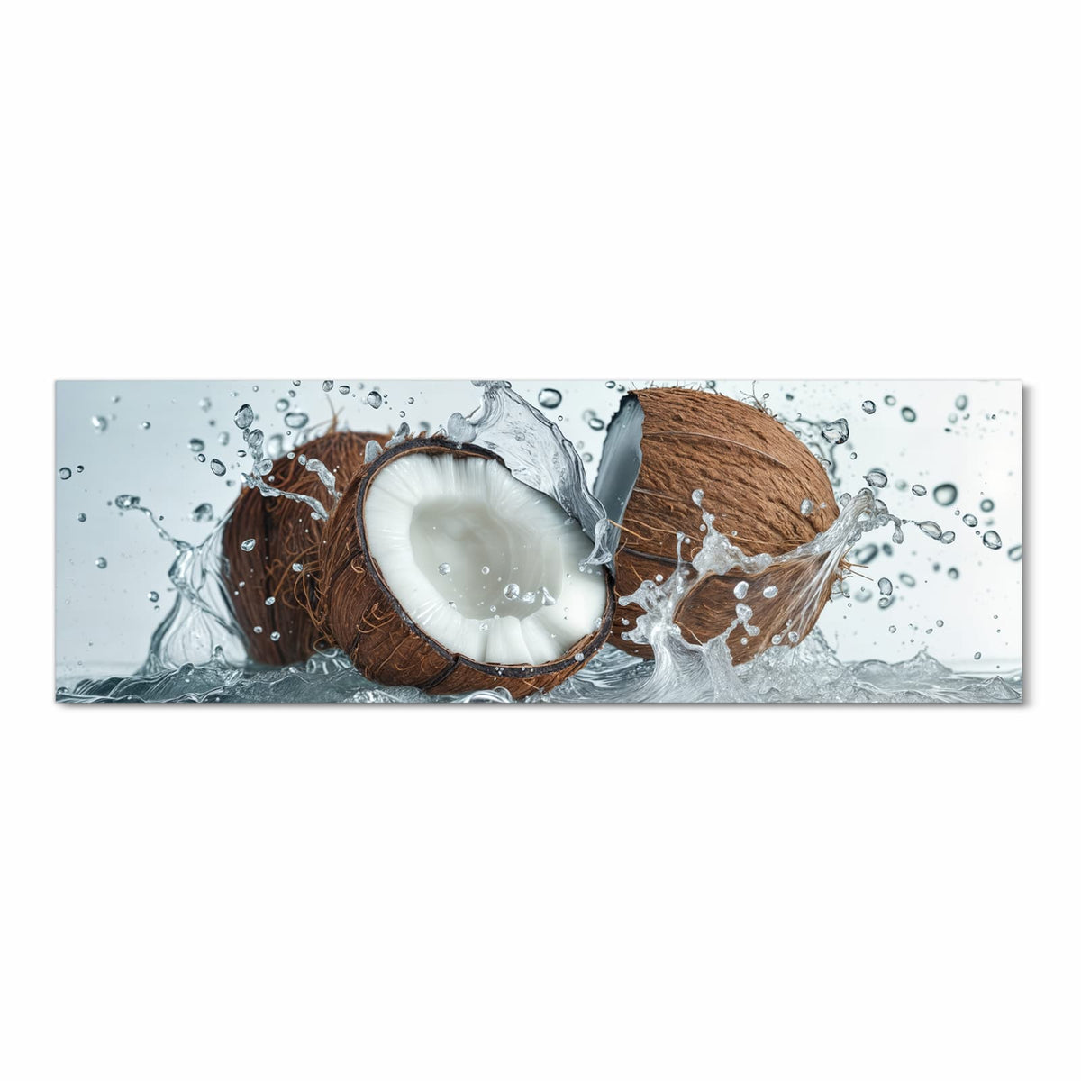 Rutschfester Küchenteppich mit Motiv Kokosnuss Wasserplatsch in Frontansicht für Trittkomfort