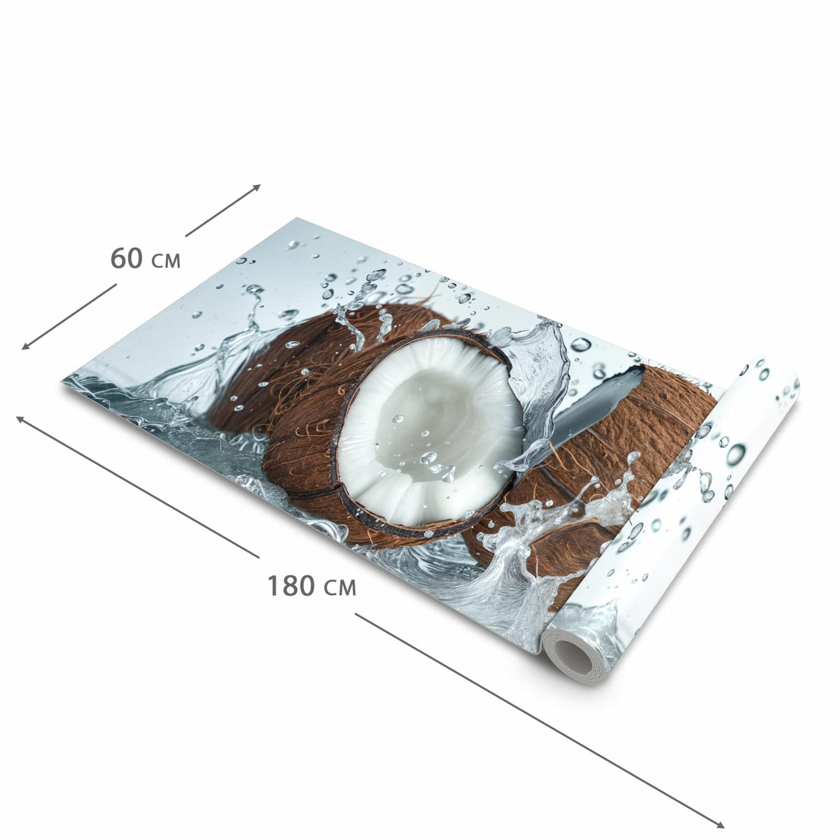 Pflegeleichter Küchenläufer mit Motiv Kokosnuss Wasserplatsch in der Grösse 90x180 cm zum Waschen