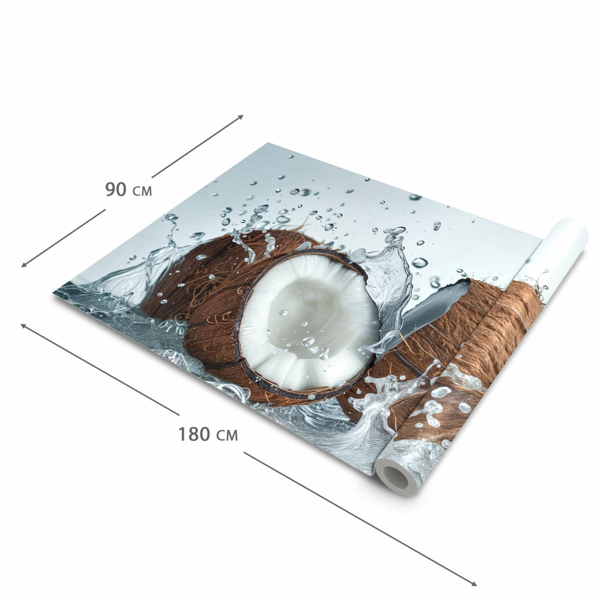 Rutschfester Küchenteppich mit Motiv Kokosnuss Wasserplatsch in der Grösse 90x180 cm