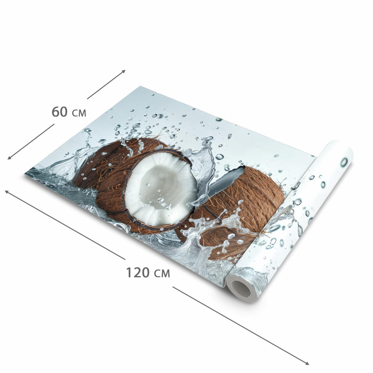 Langlebiger moderner Küchenläufer mit Motiv Kokosnuss Wasserplatsch in der Grösse 90x180 cm