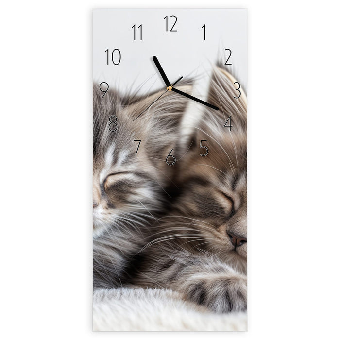 Wanduhr Schlafende Kätzchen aus Glas – Hochformat 30 × 60 cm mit Ziffernblatt Elegant