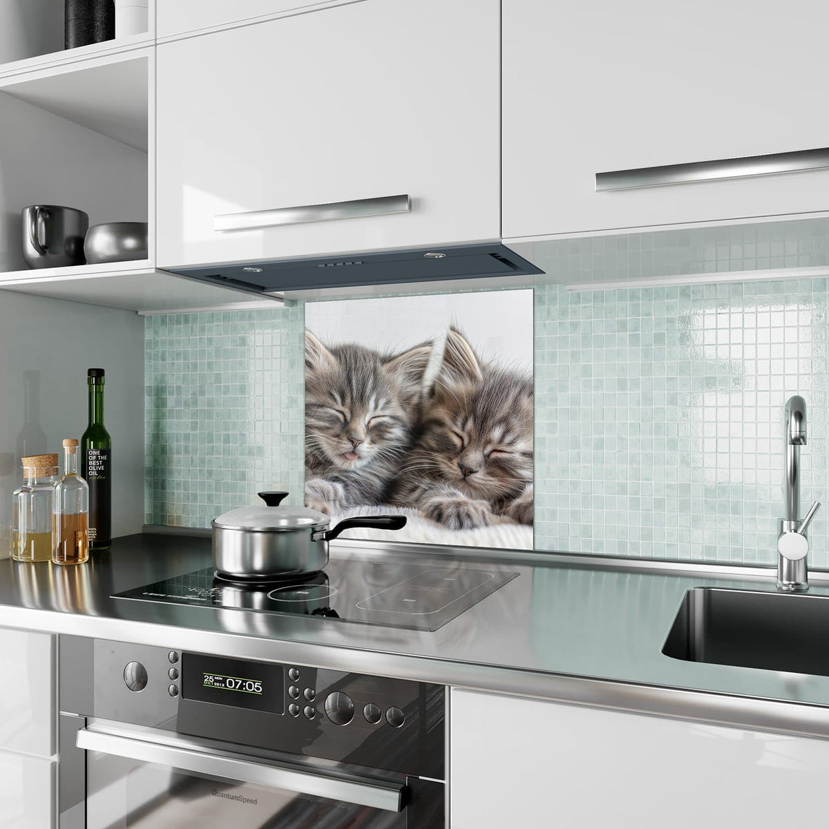 Küchenrückwand Zwei schlafende Kätzchen aus Glas – Zwei flauschige Kätzchen nebeneinander