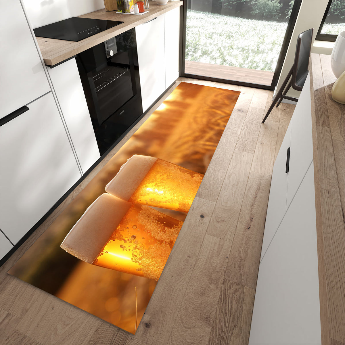 Strapazierfähiger Küchenläufer mit Motiv Sonnenuntergangsbecher in moderner Küche