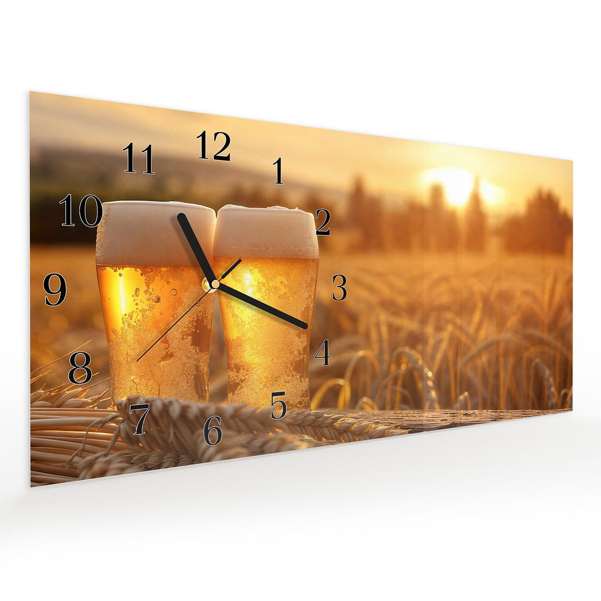 Vormontiert – mit Schwebeeffekt – Wanduhr Sonnenuntergangsbecher aus Glas – Querformat 60 × 30 cm