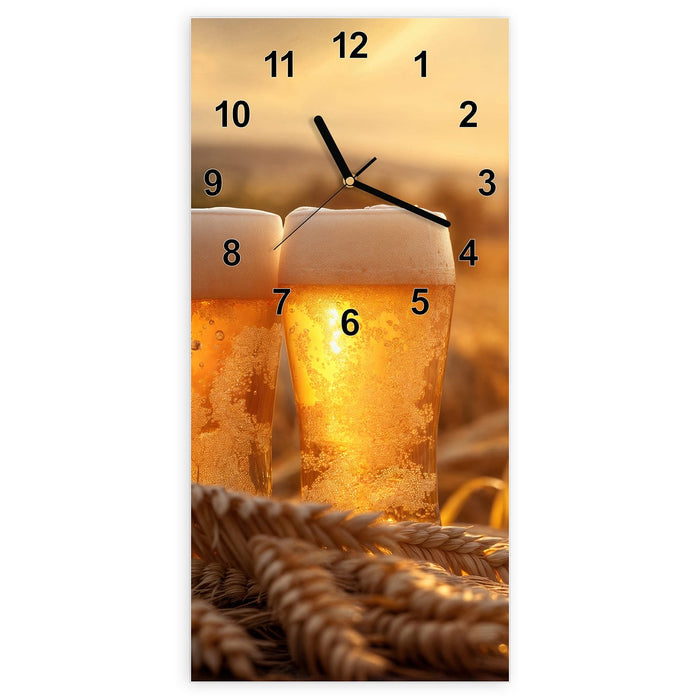 Wanduhr Sonnenuntergangsbecher aus Glas – Hochformat 30 × 60 cm mit Ziffernblatt Modern