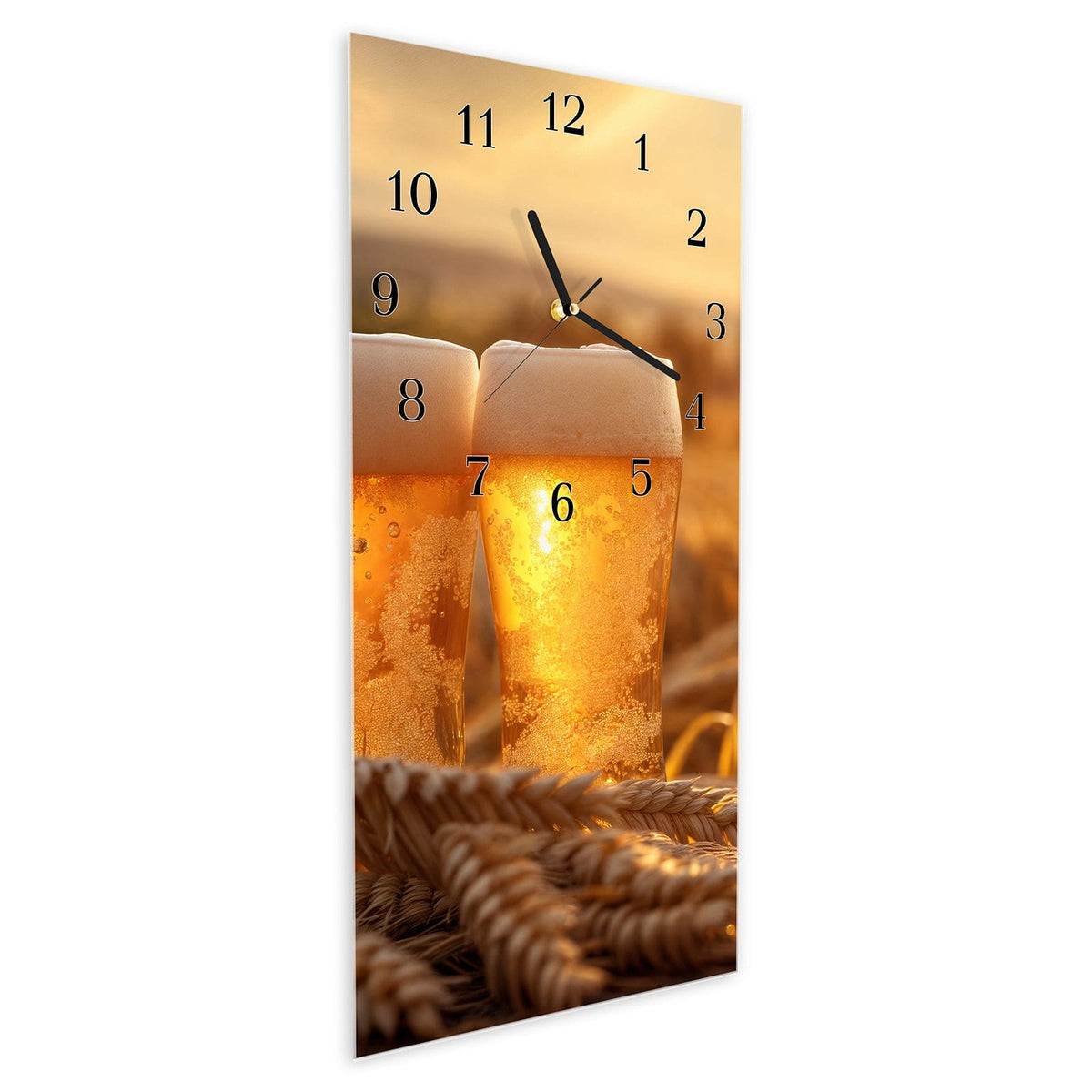 Vormontiert – mit Schwebeeffekt – Wanduhr Sonnenuntergangsbecher aus Glas – Hochformat 30 × 60 cm