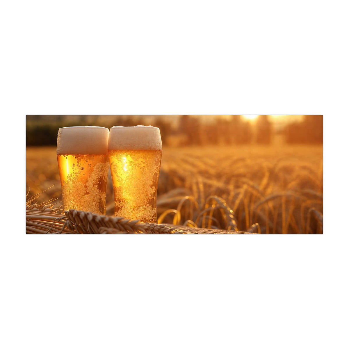 Küchenrückwand aus Glas Biergläser im Kornfeld im Hochformat, Motiv bildfüllend von vorn