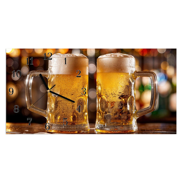 Wanduhr Zwei Bierkrüge aus Glas – Querformat 60 × 30 cm mit Ziffernblatt Klassisch