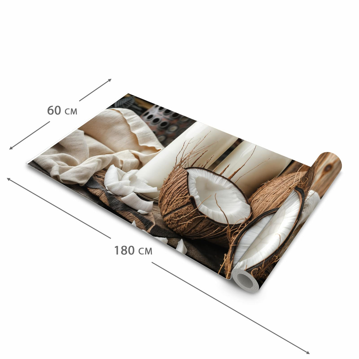 Abwaschbarer Küchenläufer mit Motiv Kokosnusslmahlzeit in der Größe 80x280 cm für angenehme Haptik
