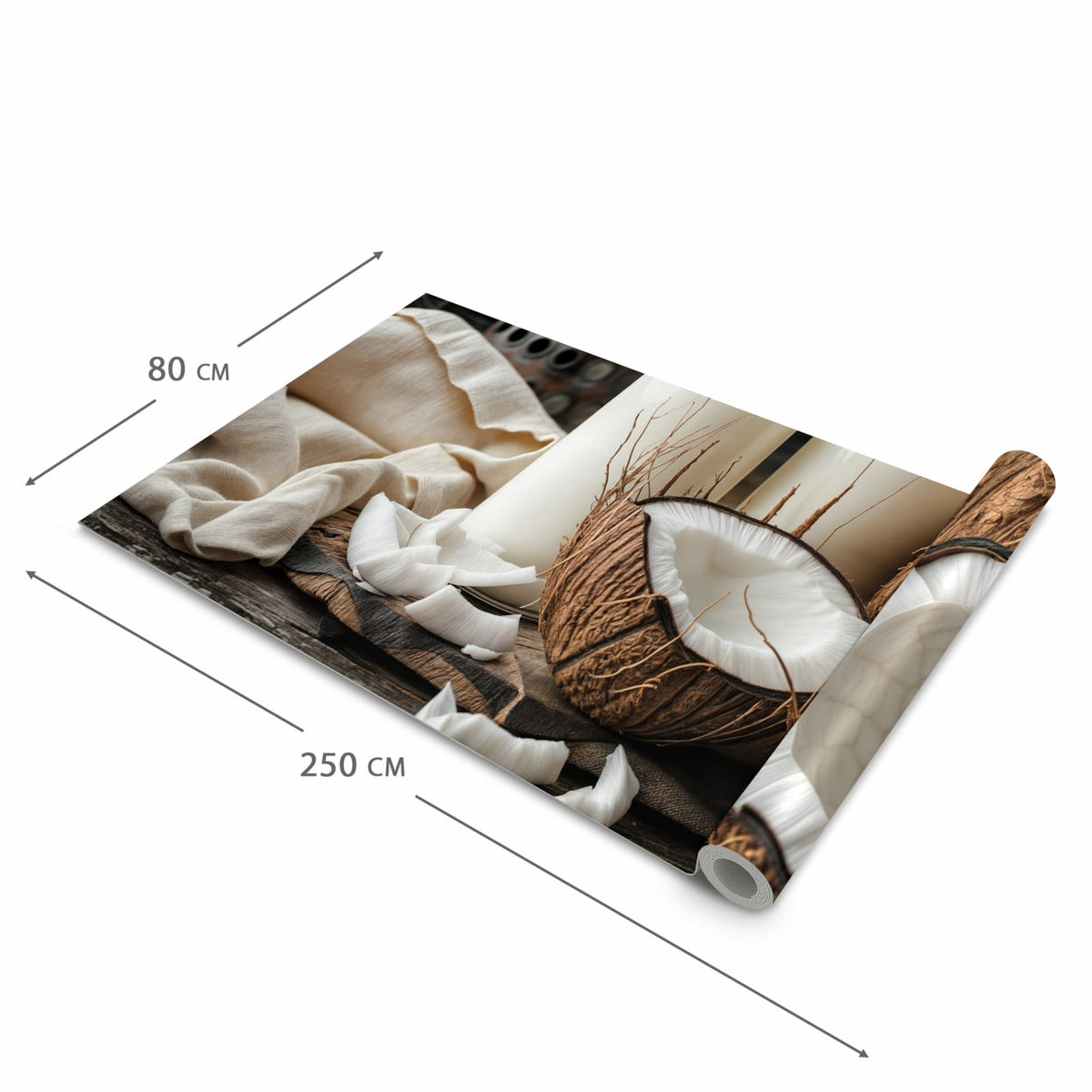 Feuchtigkeitsresistenter Teppich für die Küche mit Motiv Kokosnusslmahlzeit in der Grösse 80x280 cm