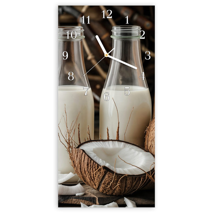 Wanduhr Kokosnusslmahlzeit aus Glas – Hochformat 30 × 60 cm mit Ziffernblatt Klassisch