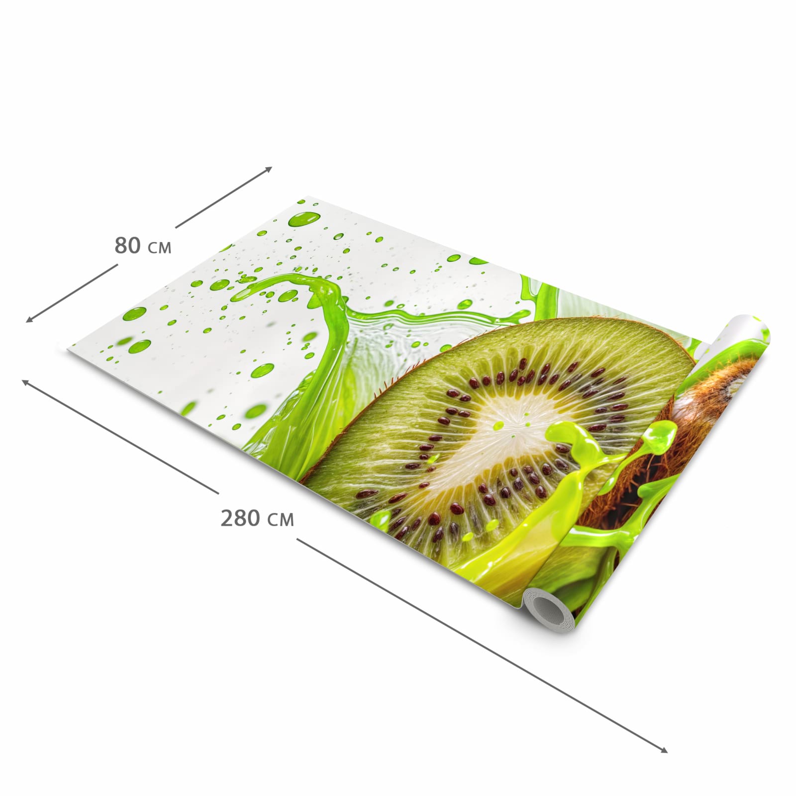 Langlebiger waschbarer Küchenläufer mit Motiv Kiwi Spritzer in der Grösse 80x280 cm