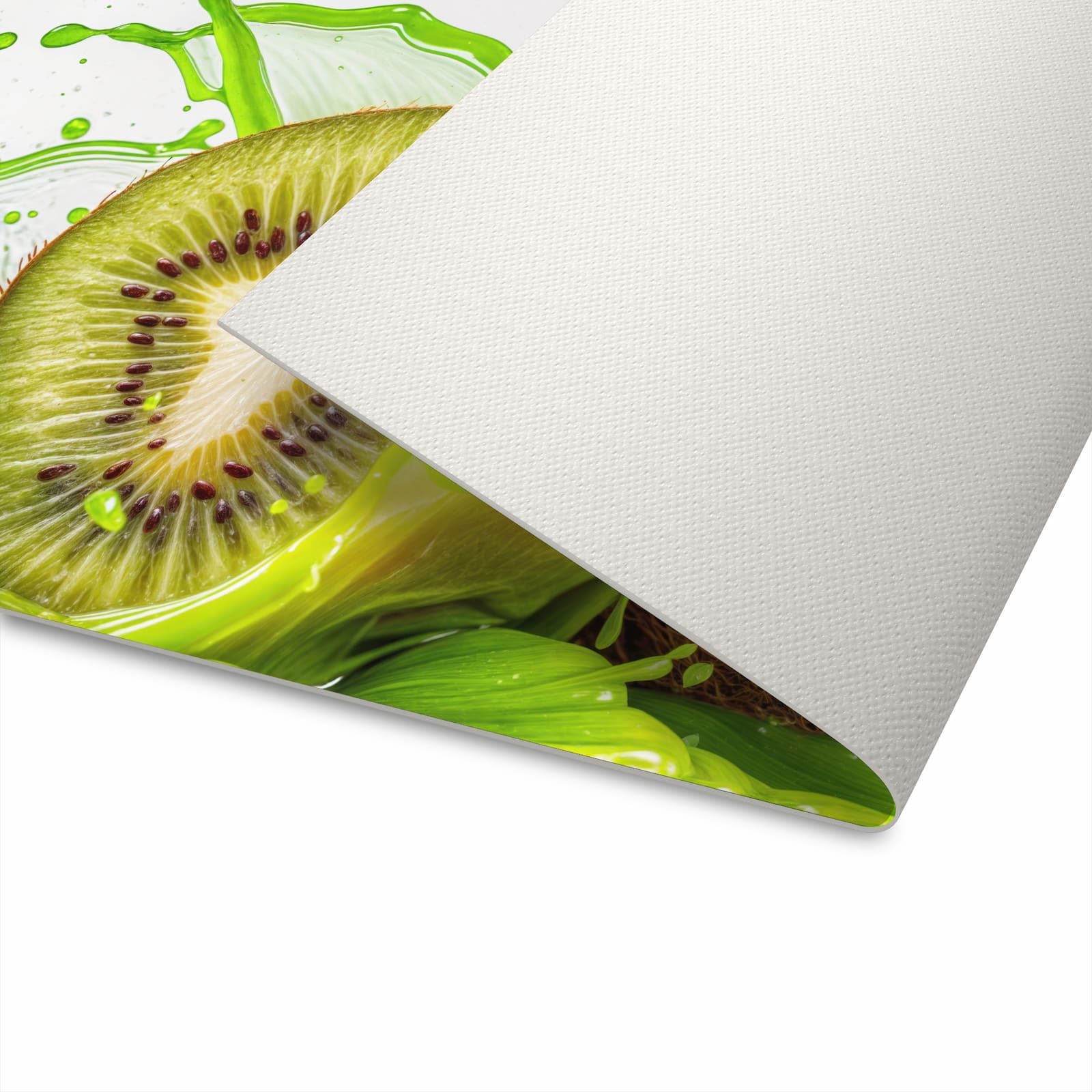 Rutschfester dünner Teppich mit Motiv Kiwi Spritzer spart Zeit bei der Küchenreinigung