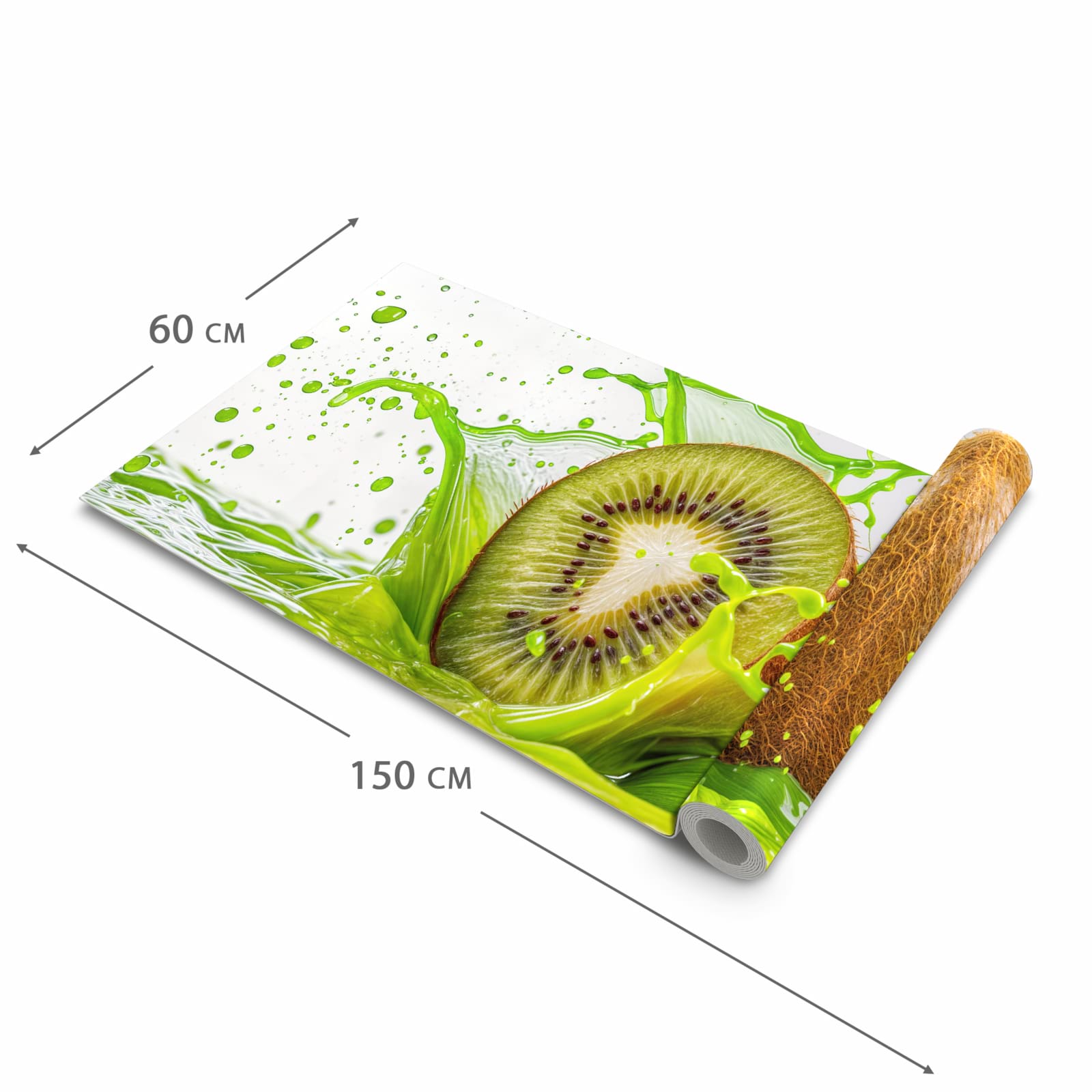 Geräuschdämpfender rutschfester Küchenteppich mit Motiv Kiwi Spritzer in der Grösse 80x280 cm