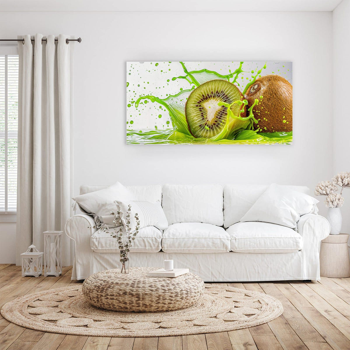 Wandbild - Kiwi im Saftspritzer - Querformat – Kiwi im grünen Spritzer