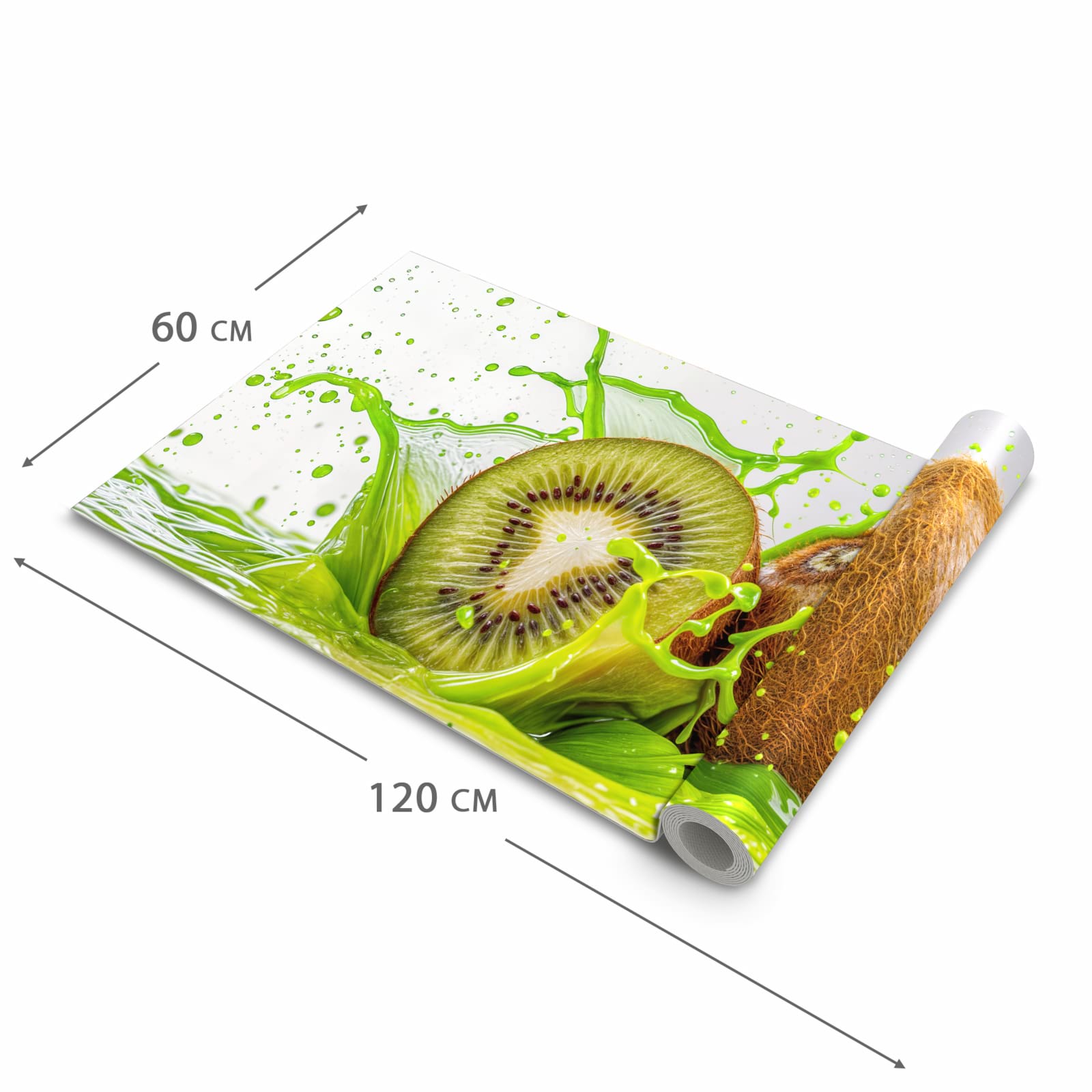 Zeitsparender großer Küchenteppich mit Motiv Kiwi Spritzer in der Größe 80x280 cm