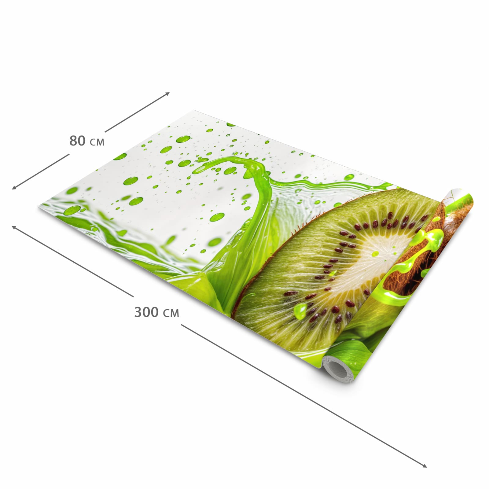 Flacher rutschfester Küchenläufer mit Motiv Kiwi Spritzer in der Grösse 80x280 cm