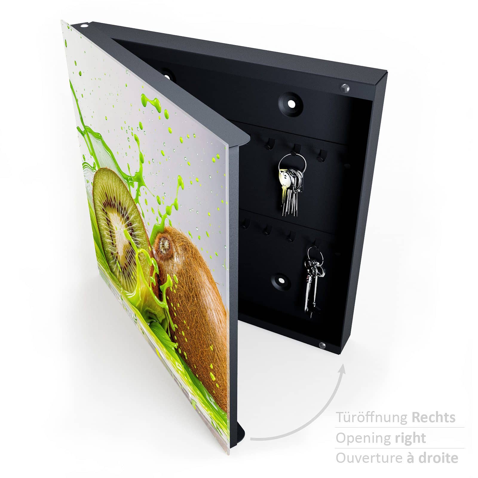 Praktische Schlüsselablage mit Motiv Kiwi Spritzer halboffen mit Schlüsseln