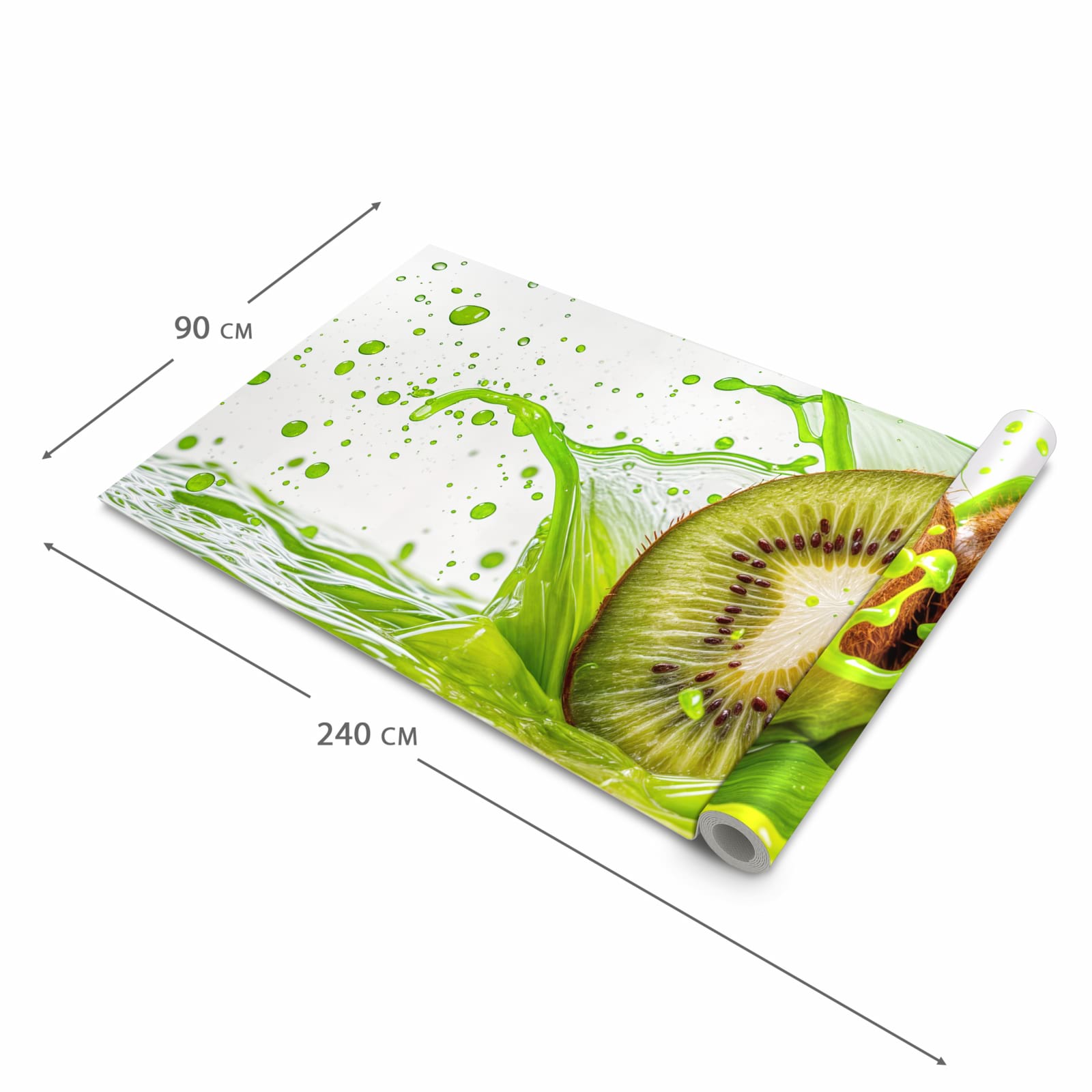 Komfortabler Küchenläufer nach Maß mit Motiv Kiwi Spritzer in der Größe 80x280 cm