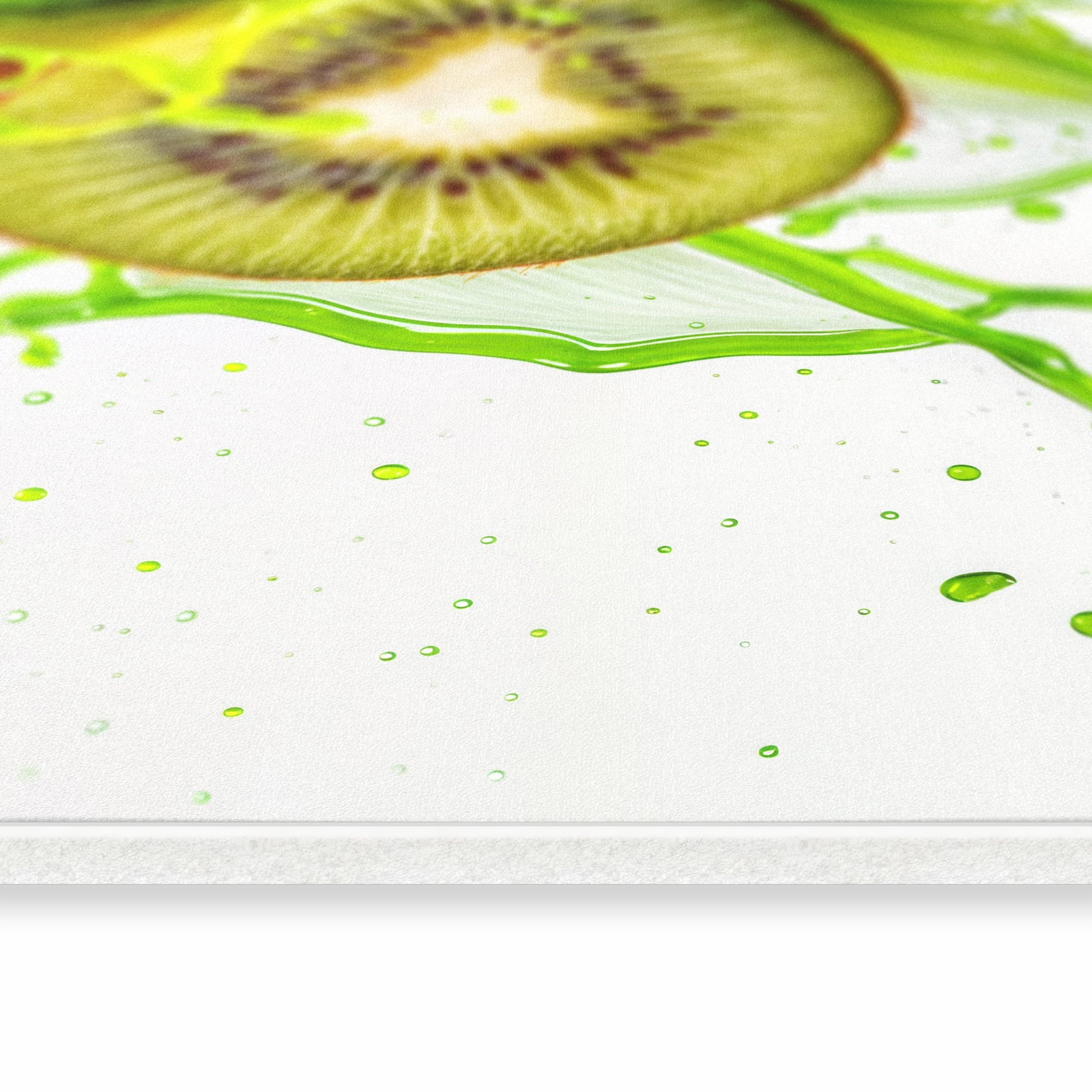 Waschbarer Küchenteppich mit Motiv Kiwi Spritzer in seitlicher Ansicht