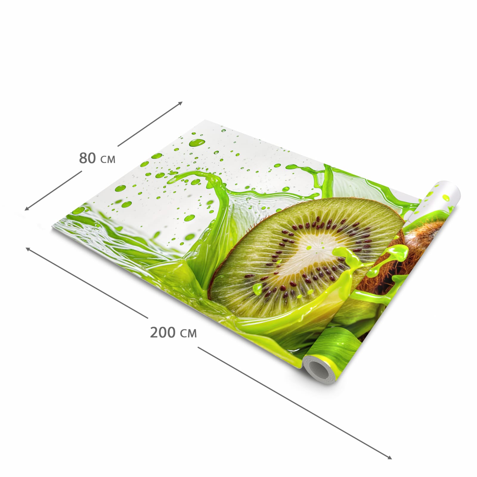 Schmutzabweisender rutschfester Küchenläufer mit Motiv Kiwi Spritzer in der Größe 80x280 cm