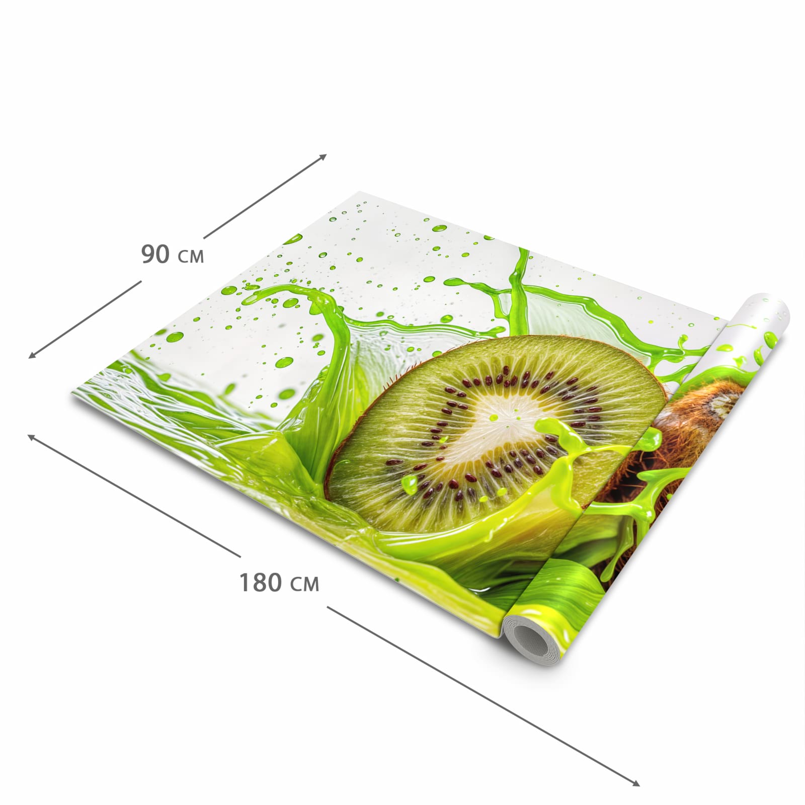 Pflegeleichter moderner Küchenläufer mit Motiv Kiwi Spritzer in der Größe 80x280 cm