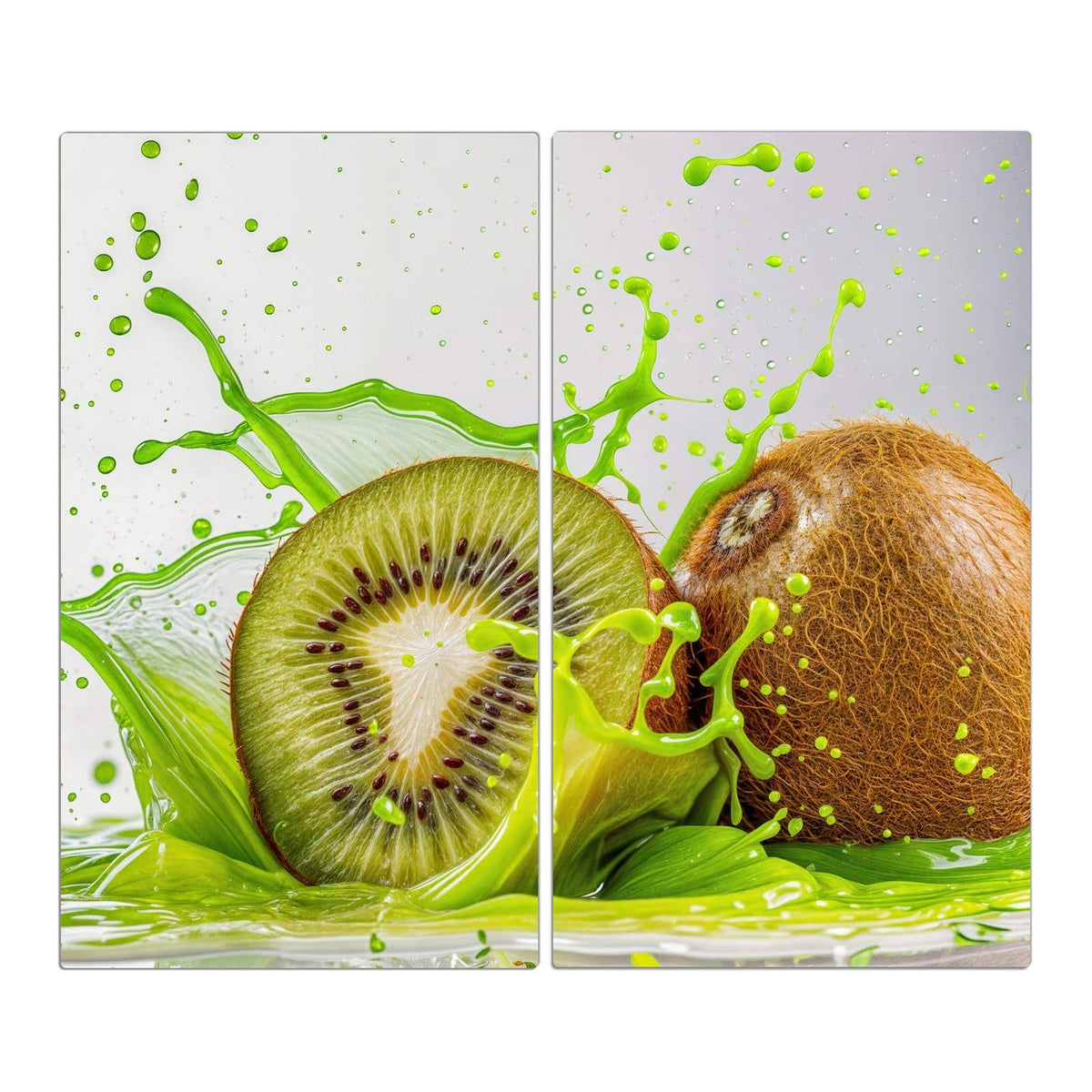 2-teilige Herdabdeckung mit Kiwi Spritzer-Motiv in der Frontansicht #grösse_2-Teilig (60x52cm)