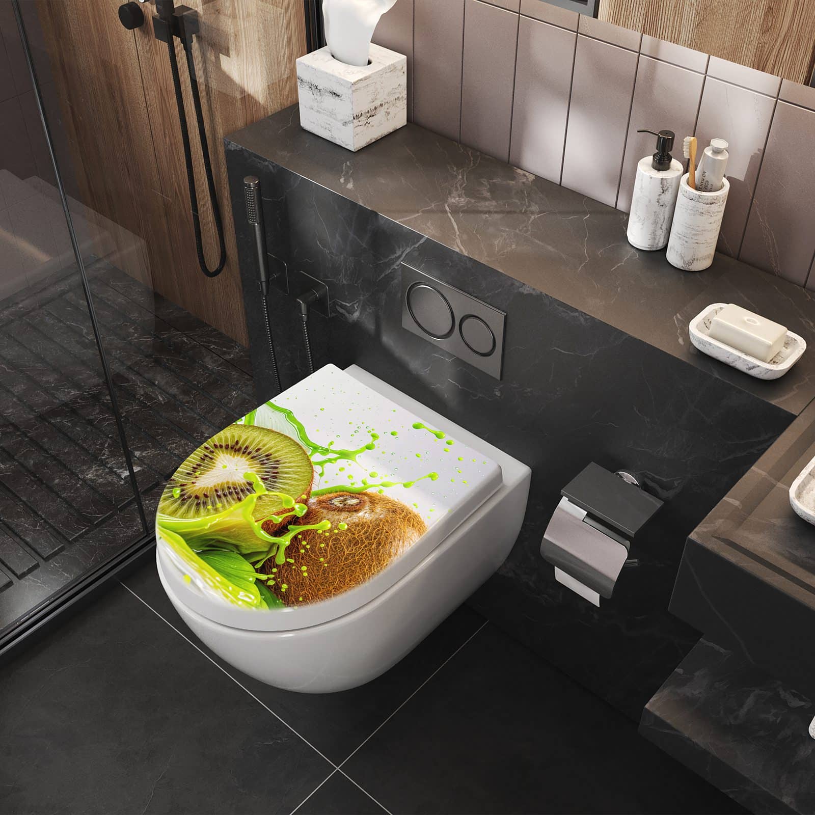 WC-Sitz mit Absenkautomatik Kiwi Spritzer