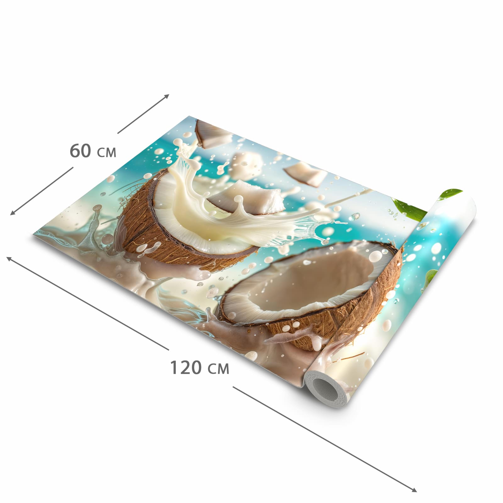 Waschbarer dünner Küchenteppich mit Motiv Kokosnuss Splash in der Grösse 80x250 cm