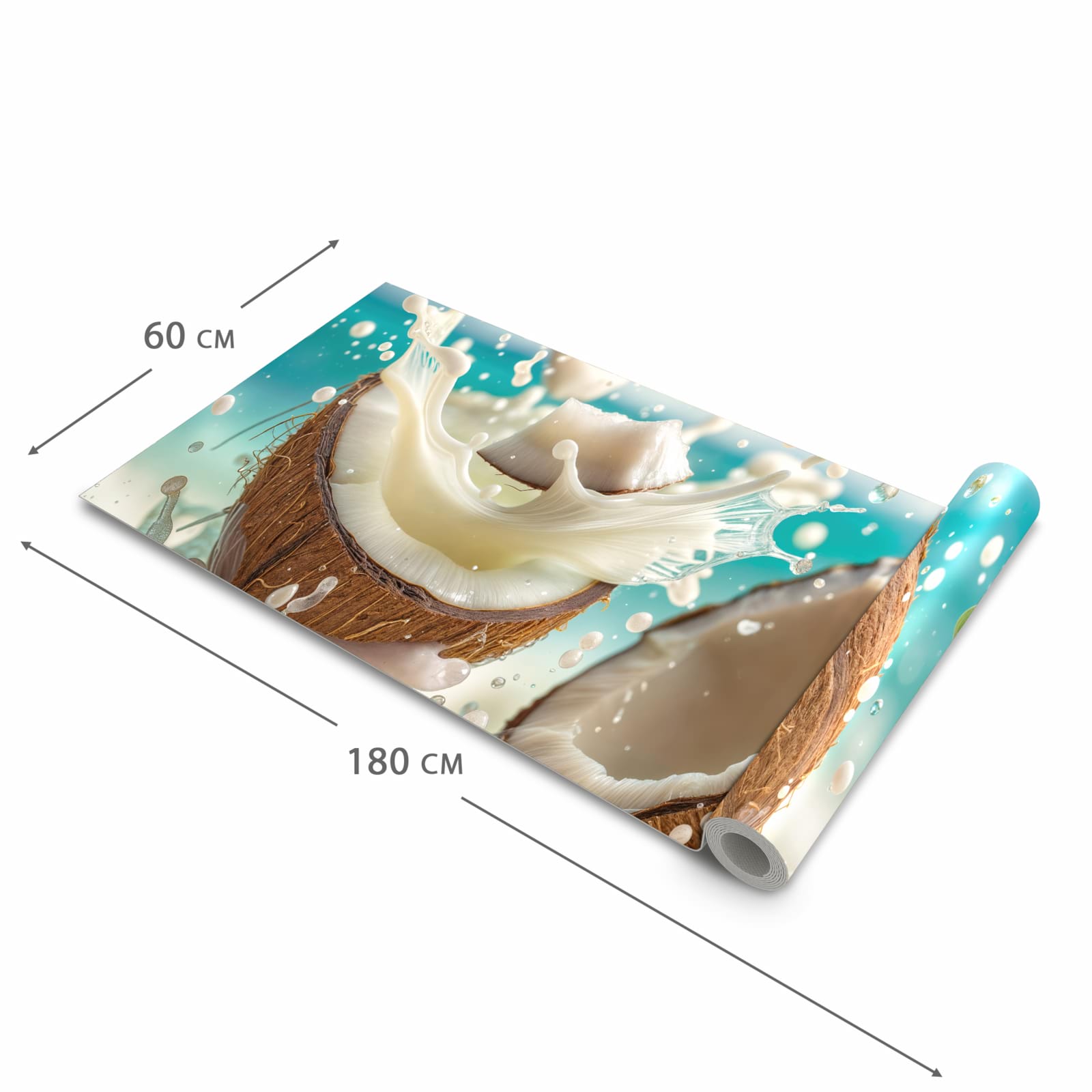 Strapazierfähiger waschbarer Teppich Esstisch mit Motiv Kokosnuss Splash in der Größe 80x250 cm