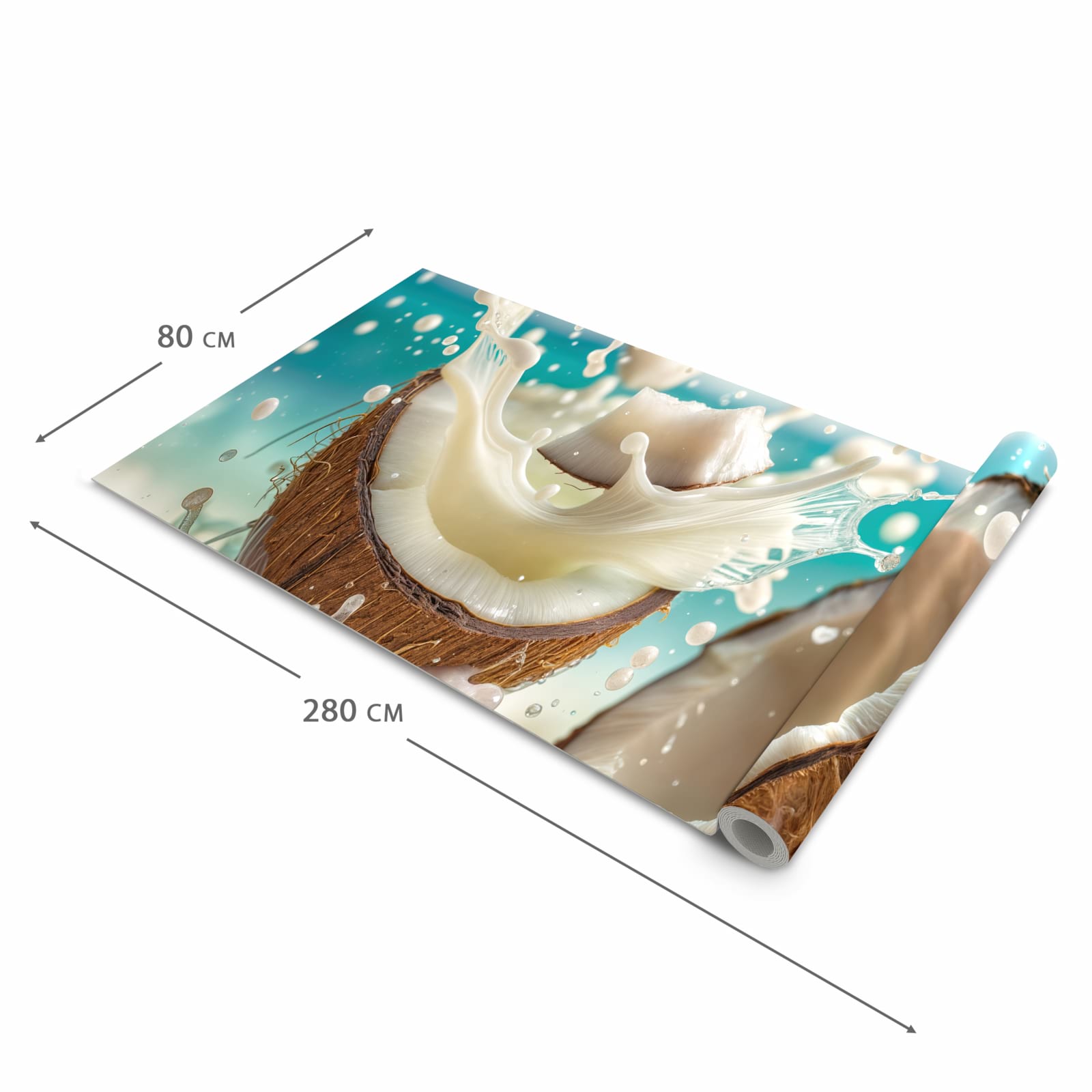 Bodenschonender rutschfester Küchenteppich mit Motiv Kokosnuss Splash in der Grösse 80x250 cm