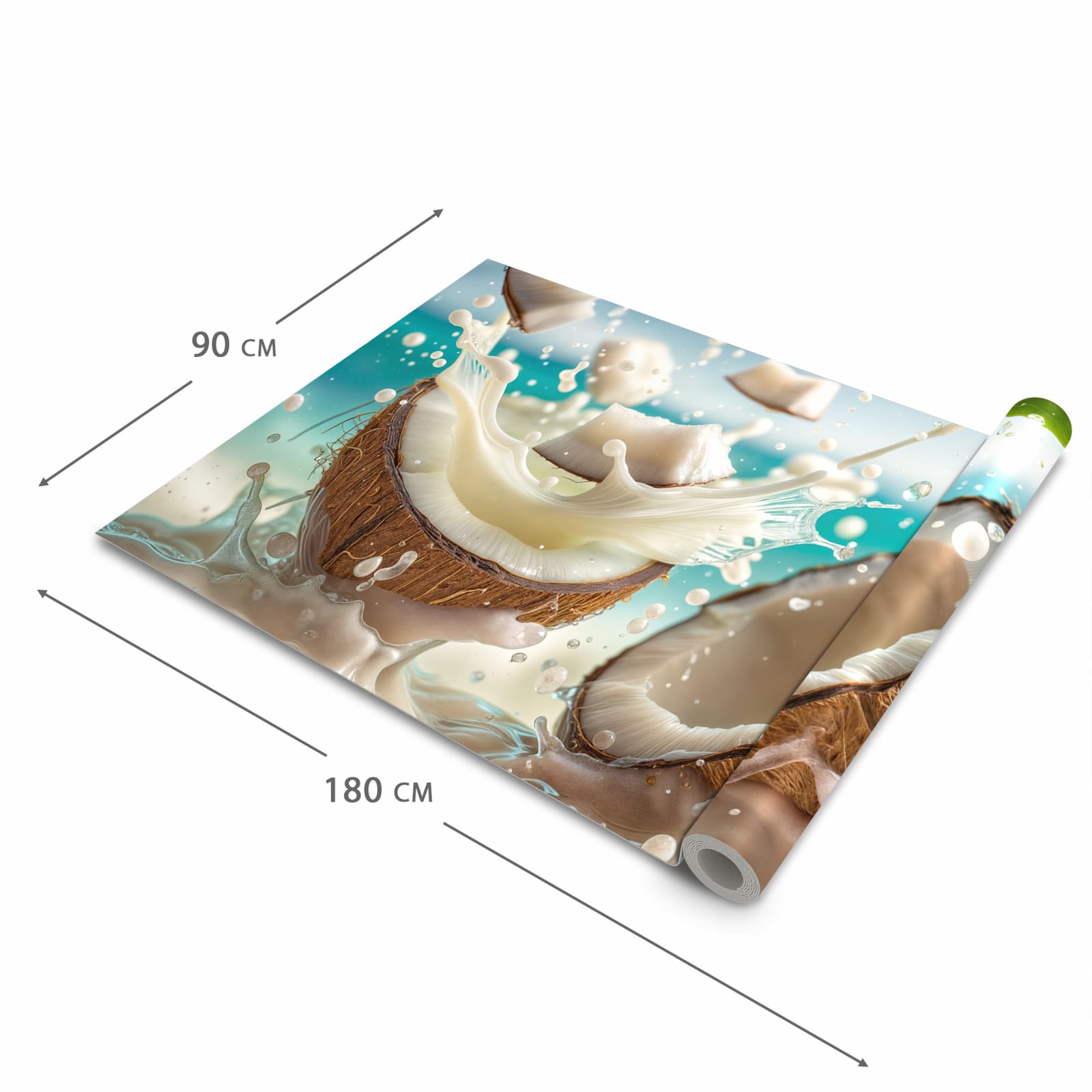 Formstabiler waschbarer Küchenteppich mit Motiv Kokosnuss Splash in der Grösse 80x280 cm