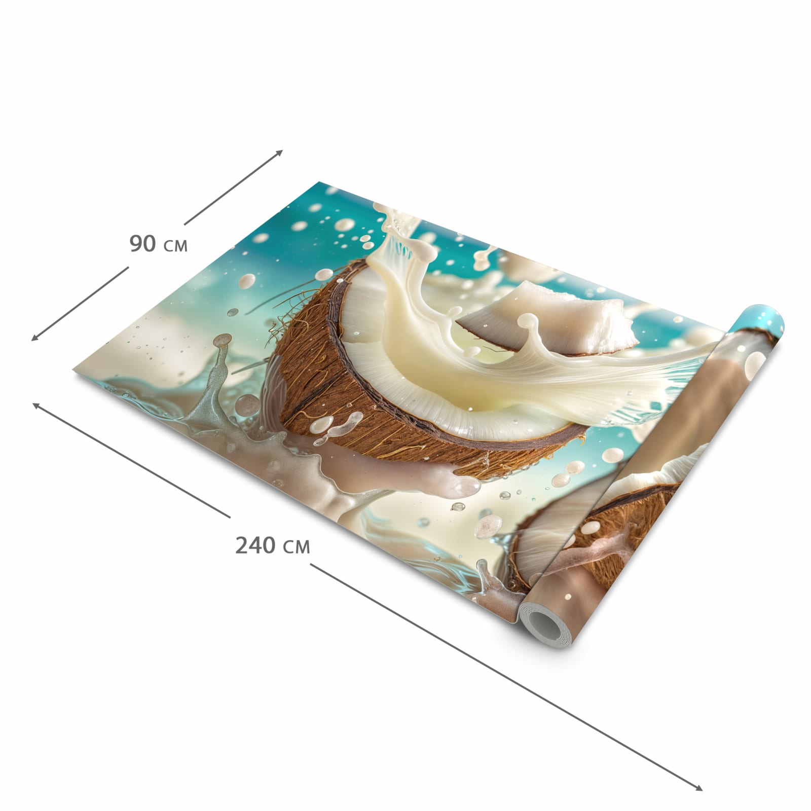 Waschbarer Küchenteppich mit Motiv Kokosnuss Splash in der Grösse 80x280 cm für sichere Aufbewahrung
