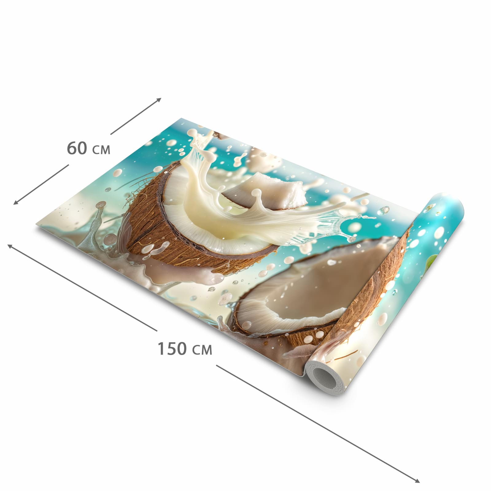 Hygienischer Teppich fürs Esszimmer mit Motiv Kokosnuss Splash in der Grösse 80x250 cm